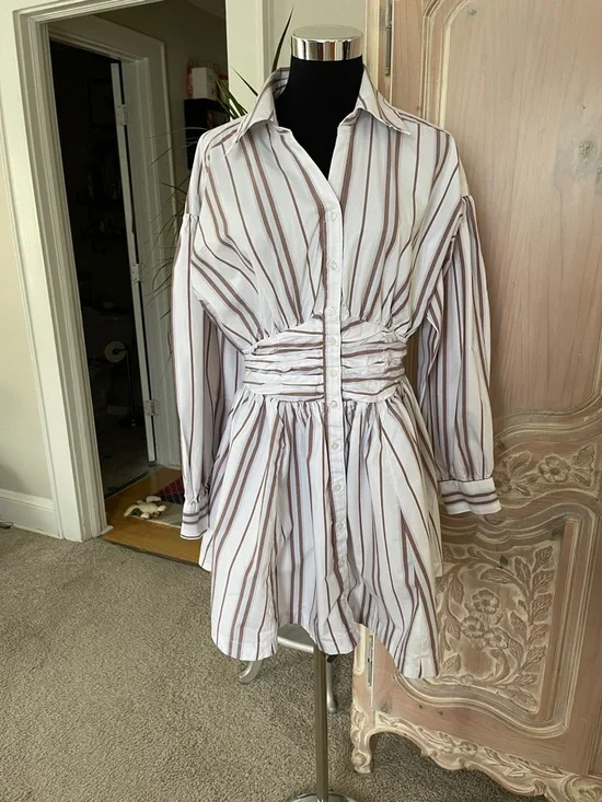 Anthropologie Long-Sleeve Collared A Line Mini Dress - Picture 4 of 10